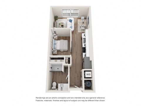 Floor plan for 1 bed, 1 bath, 566 sqft